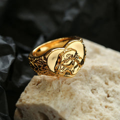 Carved Heart-shaped Lioness Ring