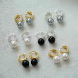 Simple Artificial Pearl Black Agate Earrings