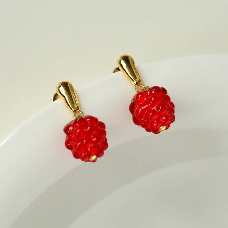 Raspberry Glass Necklace Earrings