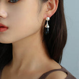 Vintage Natural Pearl Onyx Drop Earrings