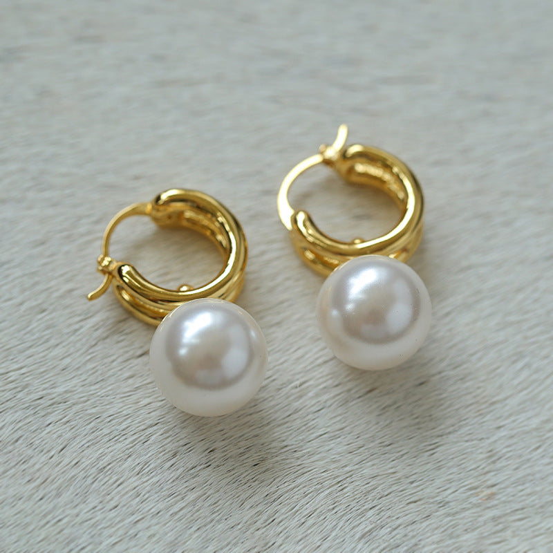 Simple Artificial Pearl Black Agate Earrings