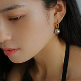 Simple Artificial Pearl Black Agate Earrings