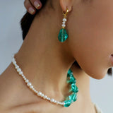 Green Glaze Baroque Spliced Pearl Necklace Earrings