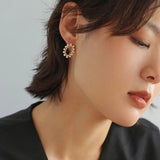 Oval Ring Pearl Ear Studs Earrings