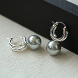 Simple Artificial Pearl Black Agate Earrings