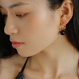 Simple Artificial Pearl Black Agate Earrings