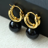 Simple Artificial Pearl Black Agate Earrings