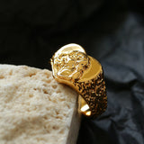 Carved Heart-shaped Lioness Ring