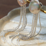 Anemone Chain Tassel Petal Pearl Earrings - floysun