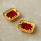 Antique Pattern Square Ruby Earrings - floysun
