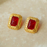 Antique Pattern Square Ruby Earrings - floysun