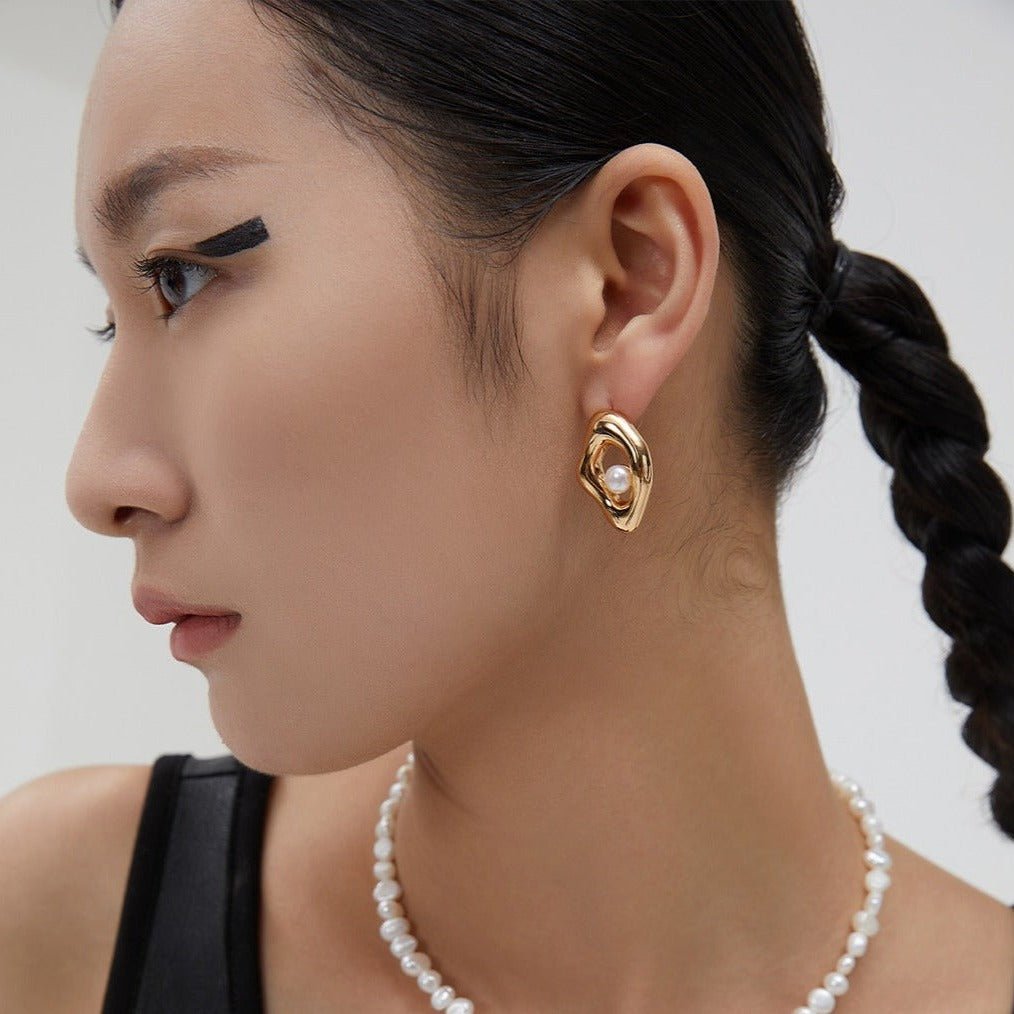 Asymmetrical Sterling Silver Pearl Earrings - floysun