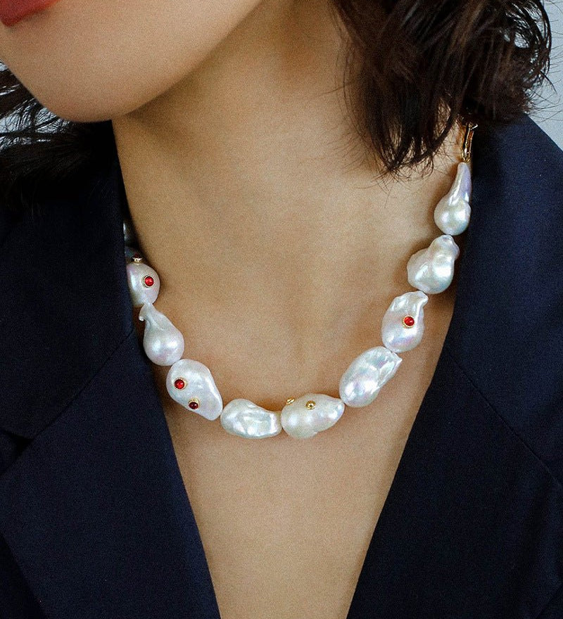Baroque Colored Diamond Pearl Necklace - floysun