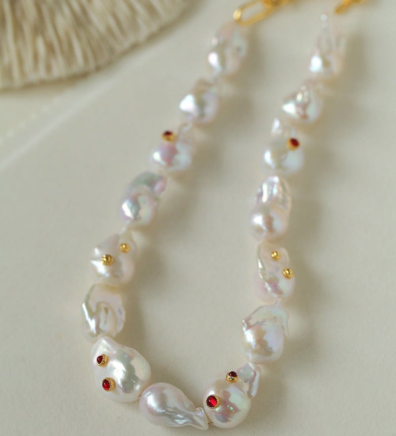 Baroque Colored Diamond Pearl Necklace - floysun