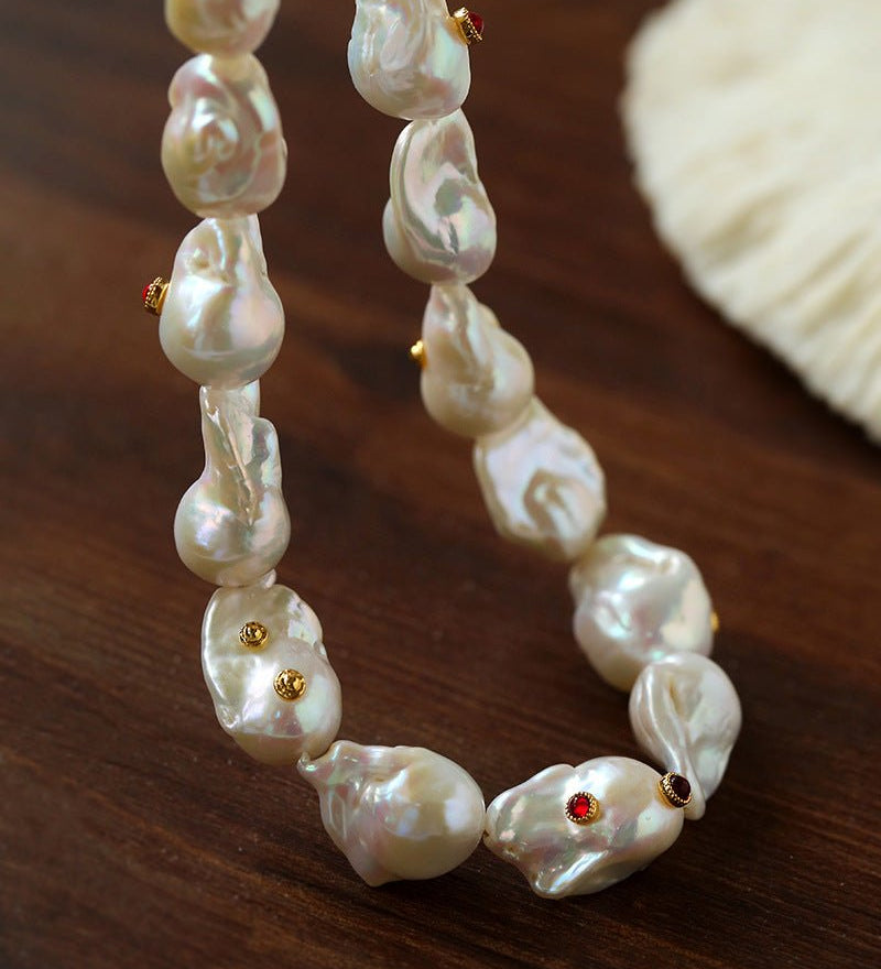 Baroque Colored Diamond Pearl Necklace - floysun