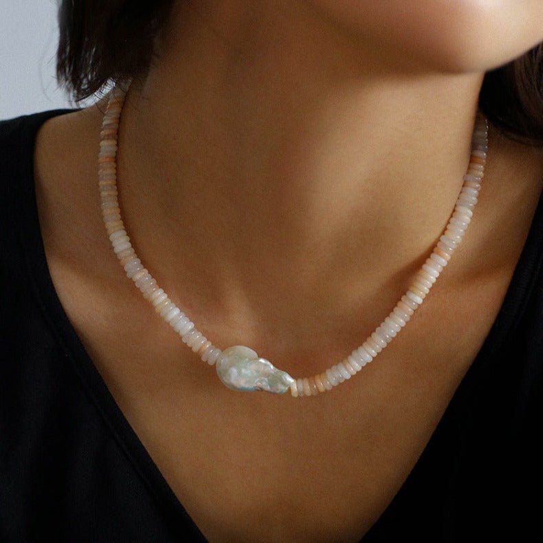 Baroque Pearl Blush Beaded Collar Necklace - floysun