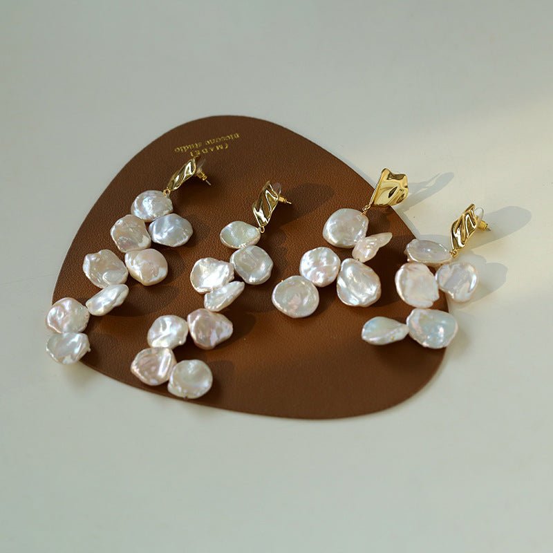 Baroque Pearl Earrings with Scattered Petals - floysun