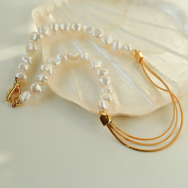 Baroque Pearl Stitching Clavicle Chain Necklace - floysun