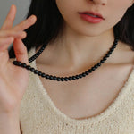 Black Agate Beaded Long Necklace - floysun