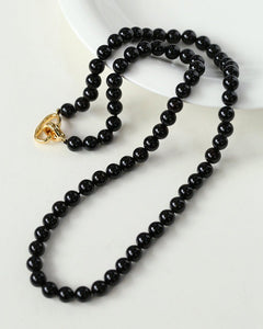 Black Agate Beaded Long Necklace - floysun