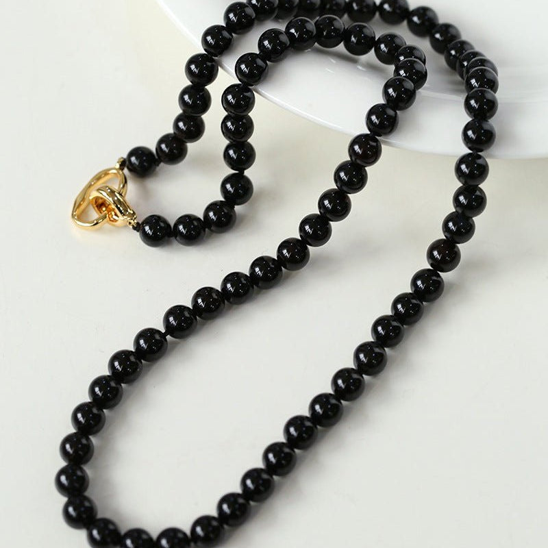 Black Agate Beaded Long Necklace - floysun