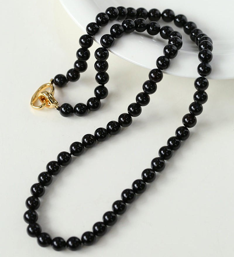 Black Agate Beaded Long Necklace - floysun