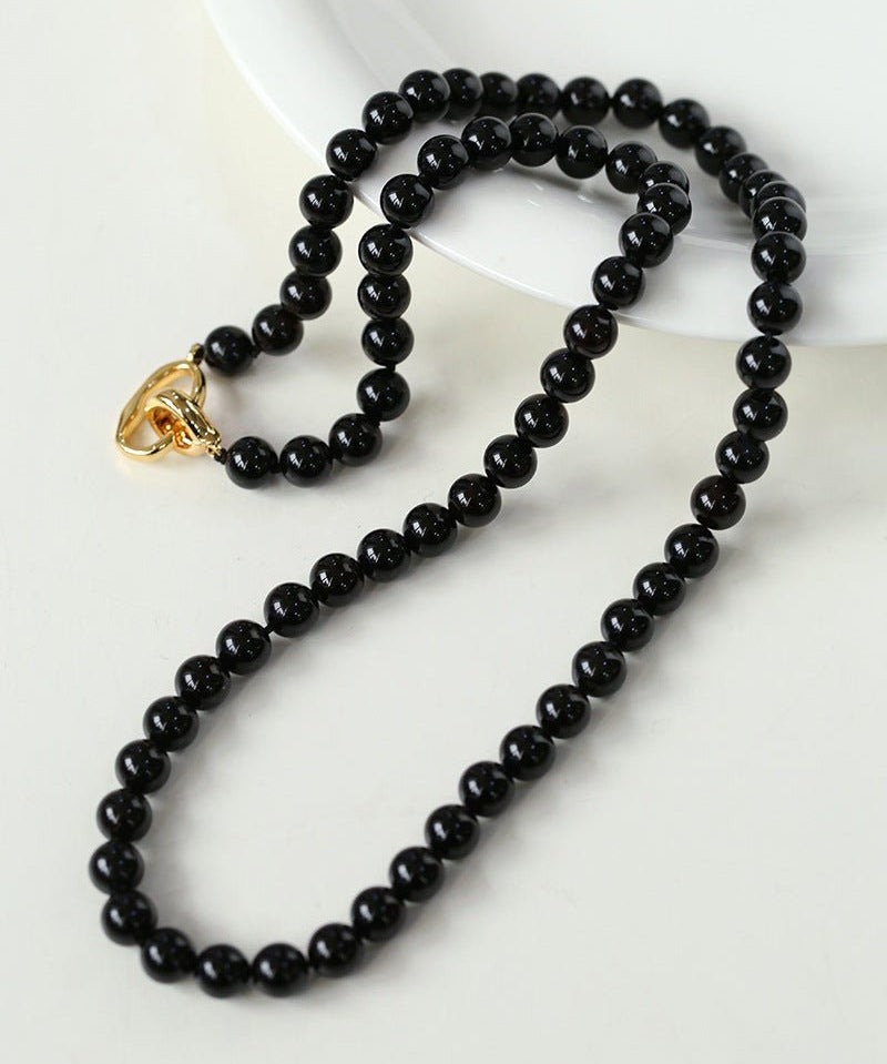 Black Agate Beaded Long Necklace - floysun