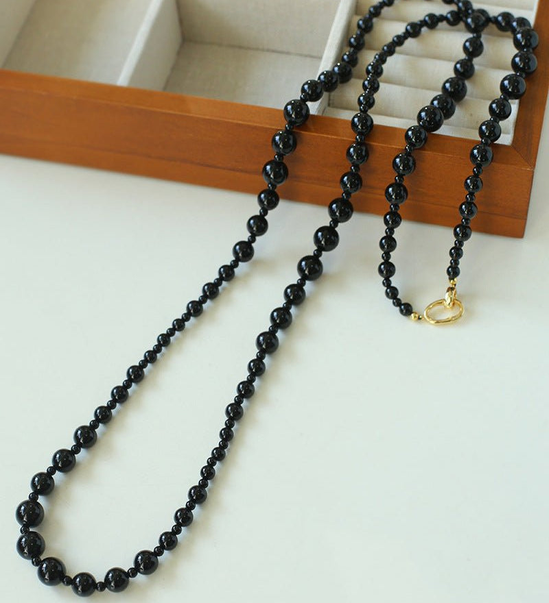 Black Agate Long Necklace - floysun