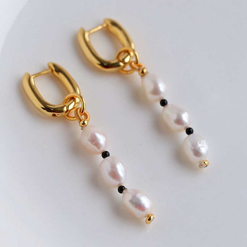 Black Agate Pearl Long Fringe Earrings