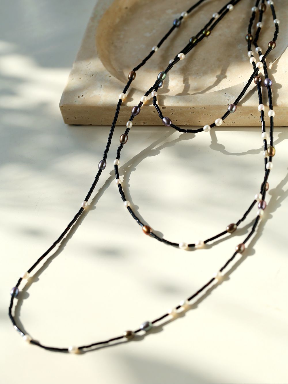 Black Agate Round Tube Freshwater Long Necklace Pearl - floysun