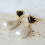 Black Heart-shaped Baroque Pearl Earrings - floysun