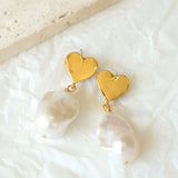 Black Heart-shaped Baroque Pearl Earrings - floysun