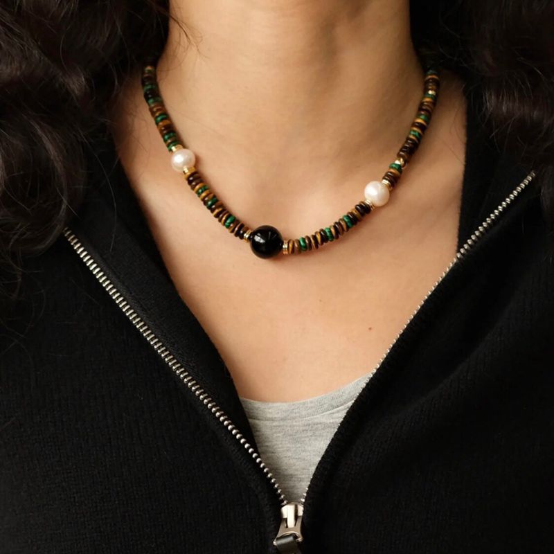 Black Onyx Pearl Natural Stone Necklace - floysun