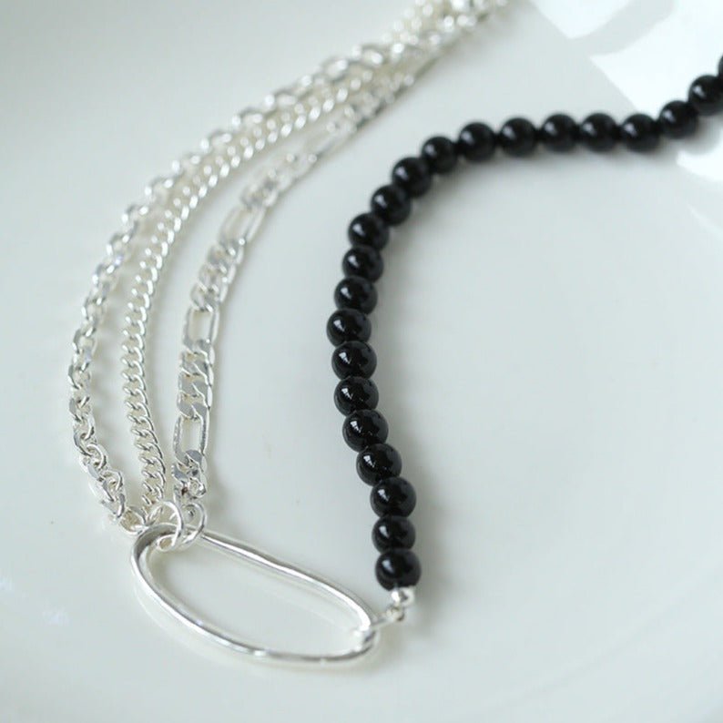 Black Onyx Splicing Multi-layer Chain Necklace - floysun