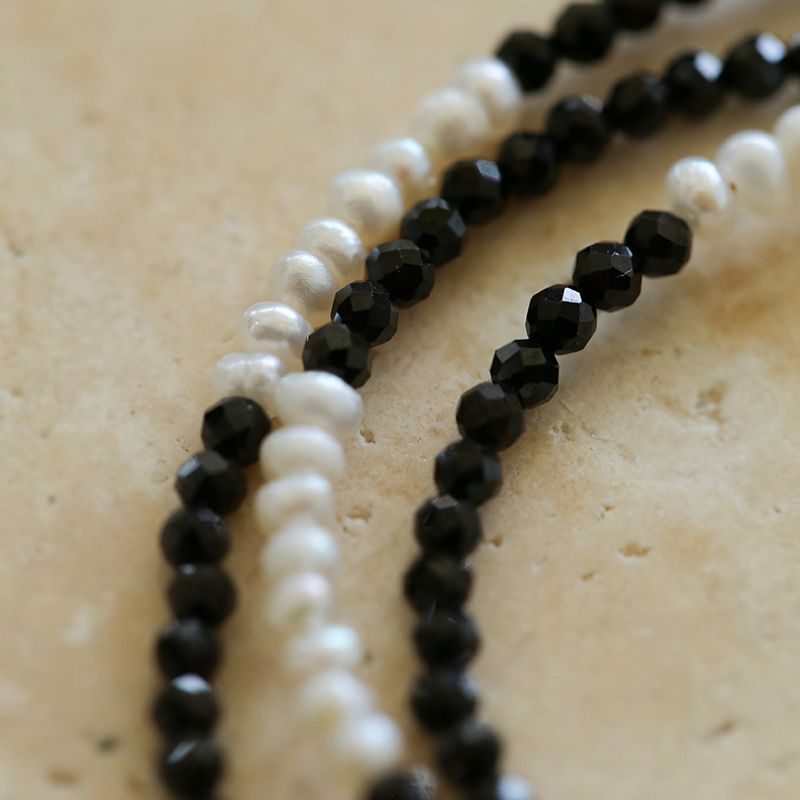 Black Spinel Mini Beaded Pearl Necklace - floysun