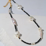 Black Spinel Toothpick Baroque Freshwater Pearl Clavicle Chain - floysun