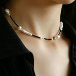Black Spinel Toothpick Baroque Freshwater Pearl Clavicle Chain - floysun