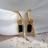 Black Square Crystal Tassels Inlaid Earrings - floysun