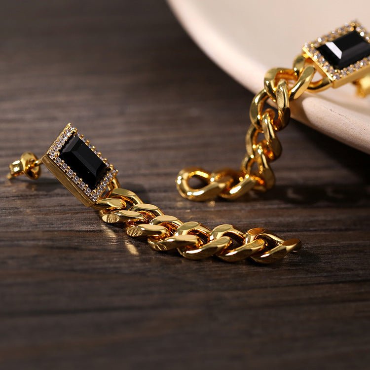 Black Square Zircon Chain Earrings - floysun