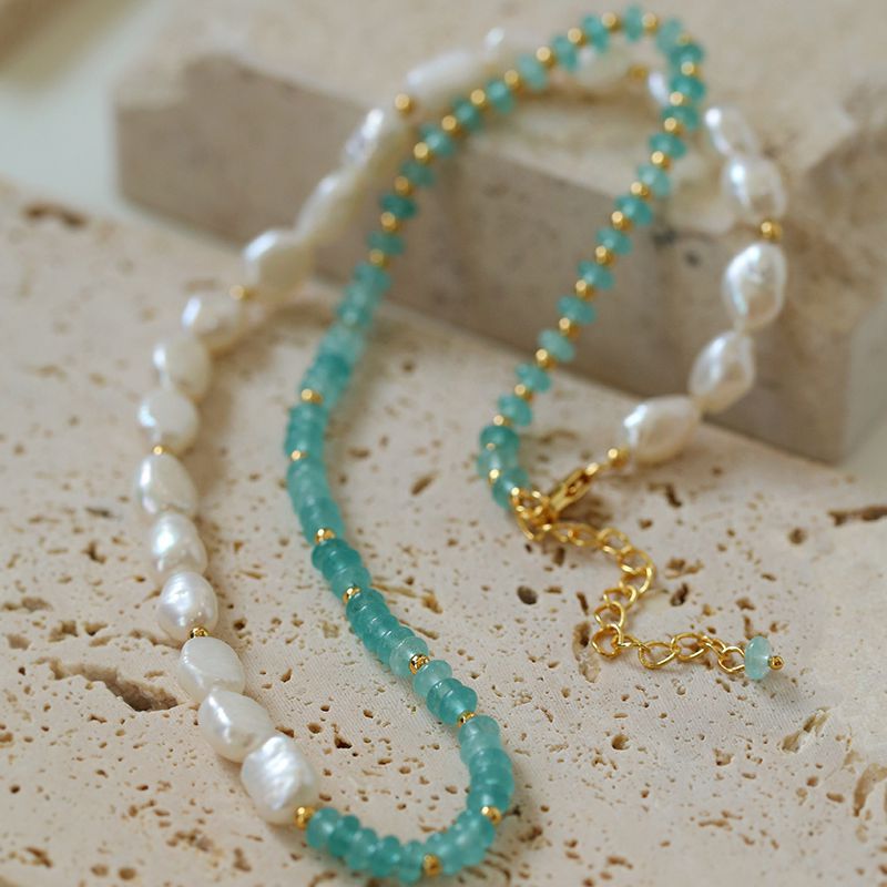 Blue Beaded Panel Pearl Necklace - floysun