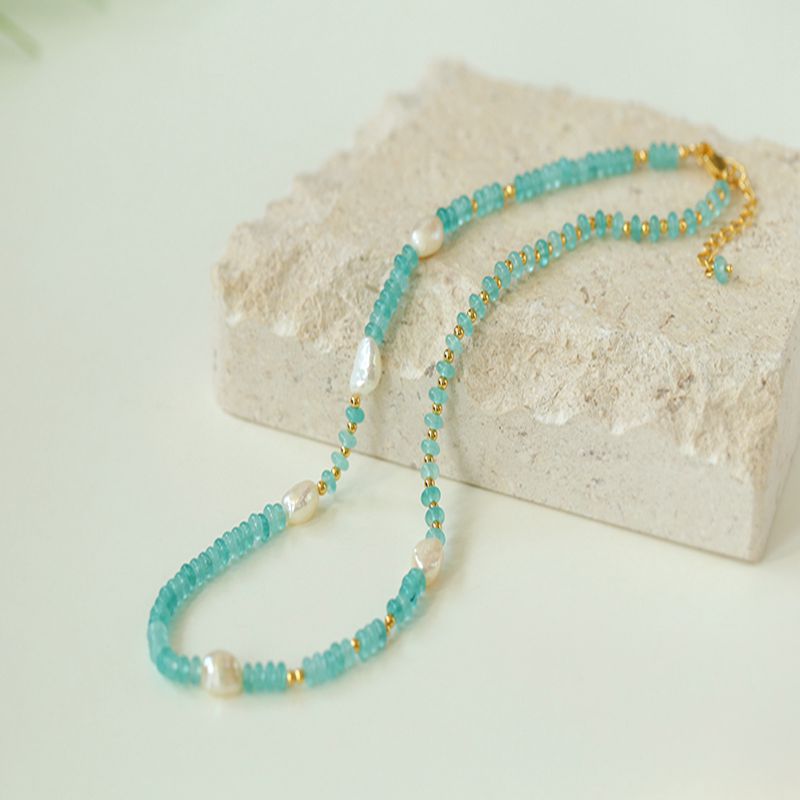 Blue Beaded Panel Pearl Necklace - floysun