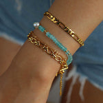 Blue Natural Stone Beaded Freshwater Pearl Bracelet - floysun