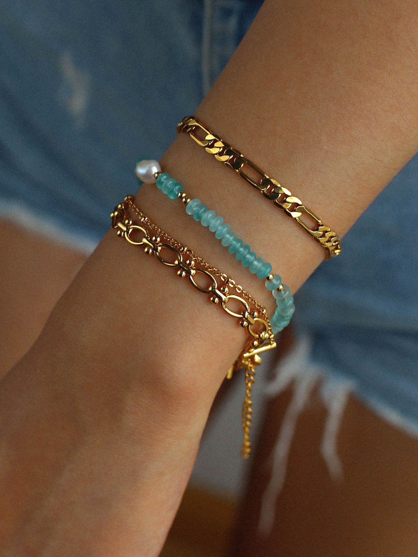 Blue Natural Stone Beaded Freshwater Pearl Bracelet - floysun