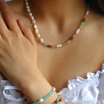 Blue Natural Stone Beaded Freshwater Pearl Bracelet - floysun
