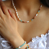 Blue Natural Stone Beaded Freshwater Pearl Bracelet - floysun
