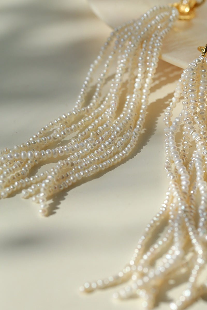 Braided Long Rice Grain Pearl Earring - floysun