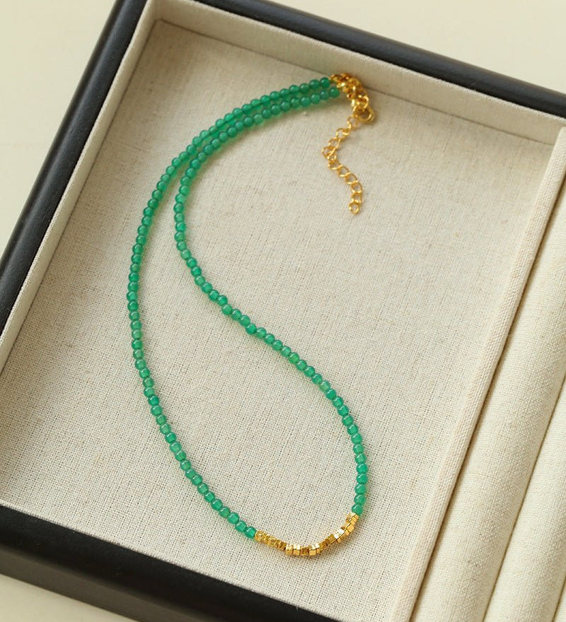 Broken Gold Green Agate Beaded Necklace - floysun