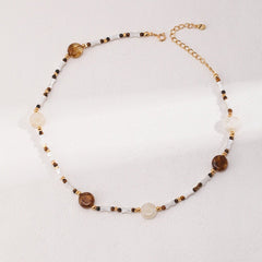 Brown Tiger Eye Stone Shells Beaded Necklace - floysun