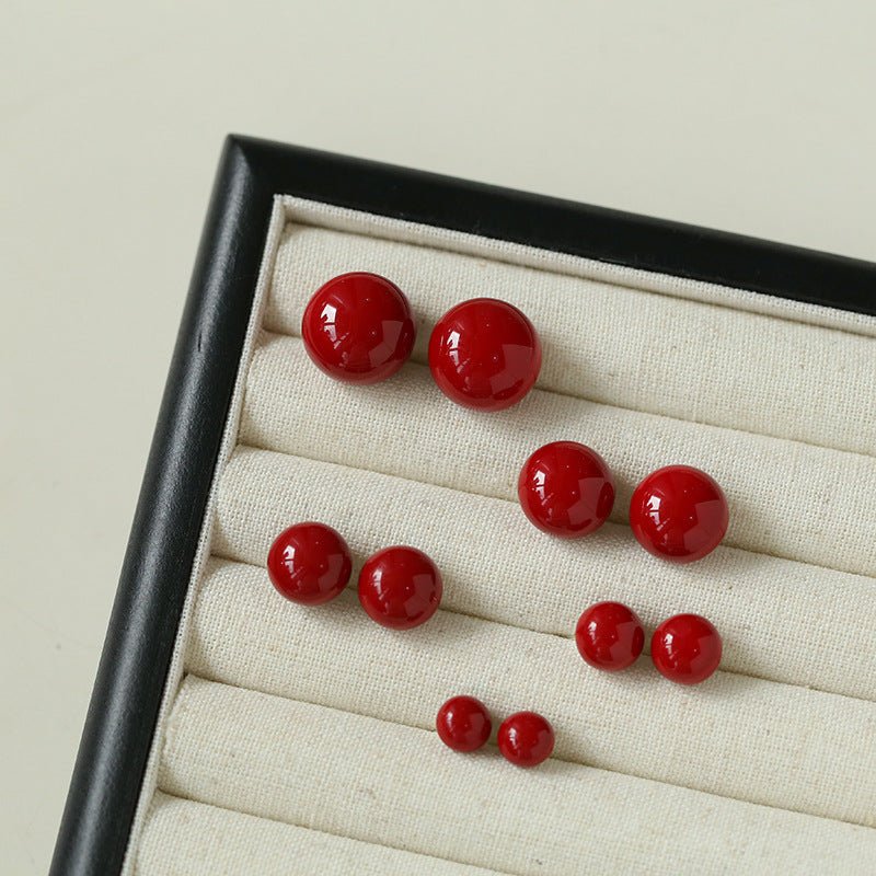Burgundy Red Bean Pearl Stud Earring - floysun