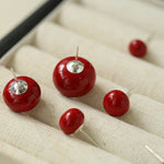 Burgundy Red Bean Pearl Stud Earring - floysun